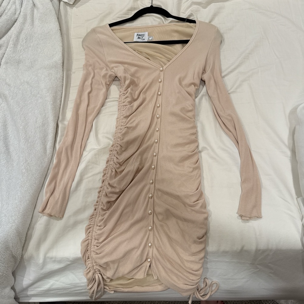 Elegant Cream Ruched Princess Polly Dress